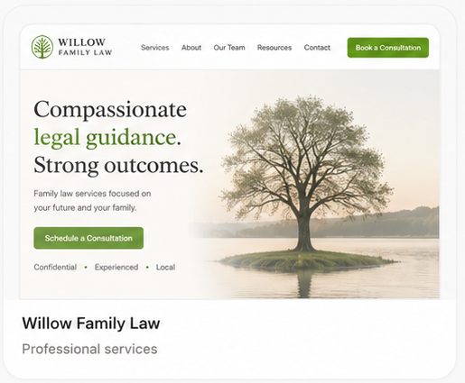 Willow Family Law — generated website with guided journey layout