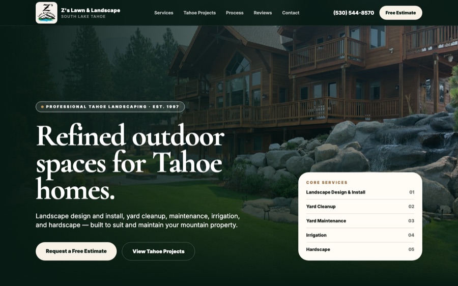 Z's Lawn & Landscape — premium Tahoe mountain landscaping website